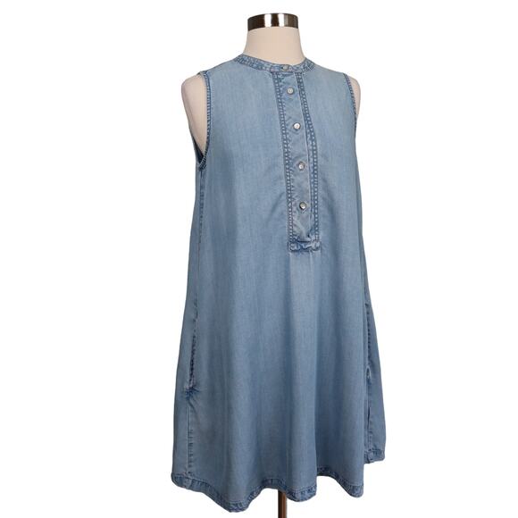 BeachLunchLounge Womens Chambray Tank Dress Size Small Sleeveless Button Front - Picture 1 of 10